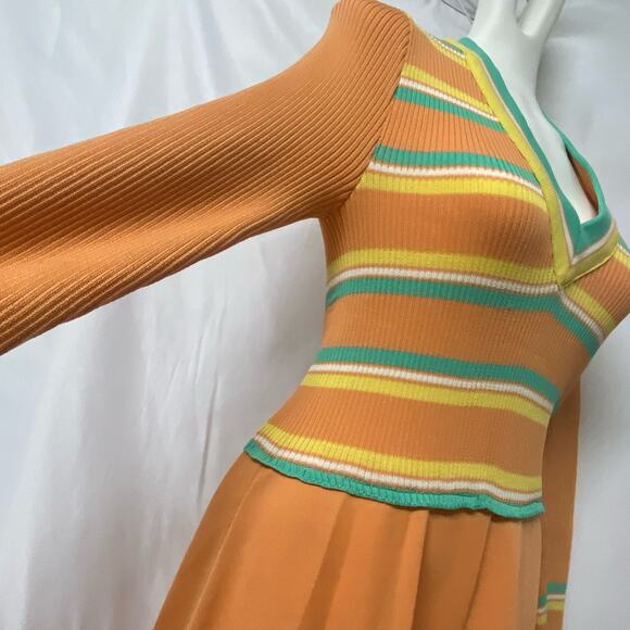 Giamo Knits Dress Vintage 1970's Maxi Peach Yellow Caribbean Green WOW! - Picture 4 of 12